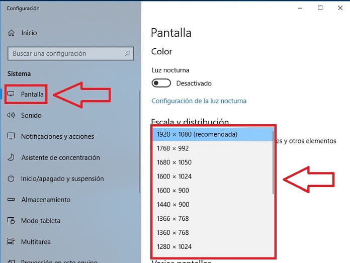 Configuración de pantalla de Windows